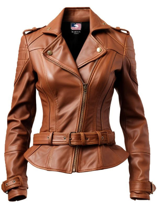 Women Brown Leather Jacket Asymmetrical Biker Style