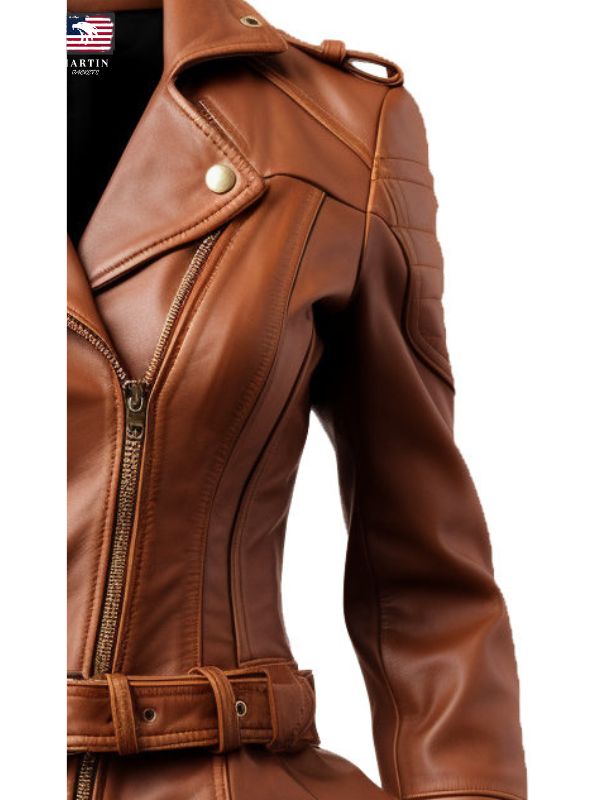 Women Brown Leather Jacket Asymmetrical Biker Style