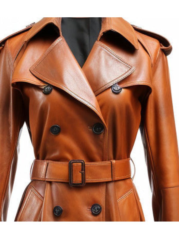 Women Brown Real Leather Coat