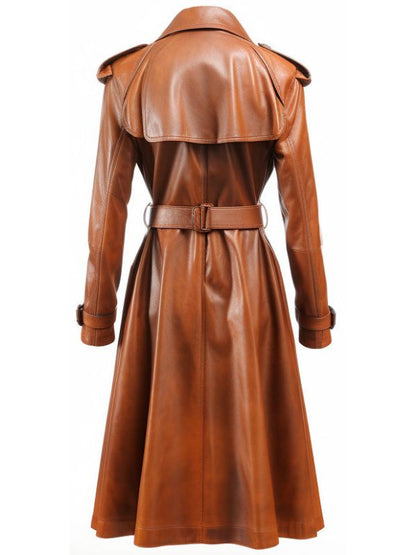 Women Brown Real Leather Coat