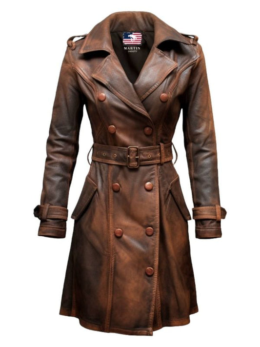 Women Brown Vintage Leather Coat - Vintage Leather Coat