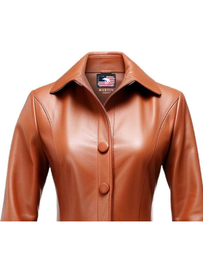 Women Brownish Tan Leather Coat - Women Brown Leather Coat