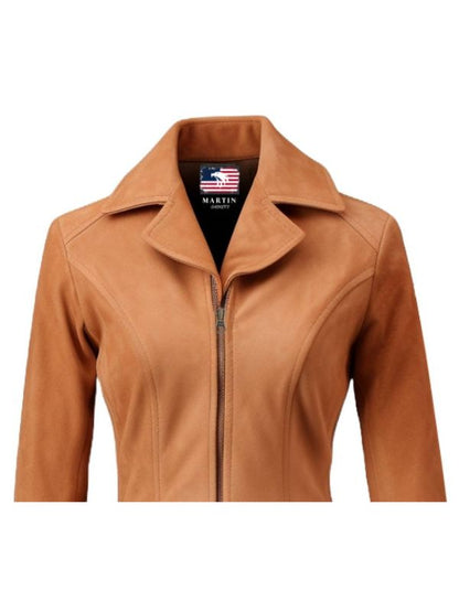 Women Camel Brown Suede Leather Jacket