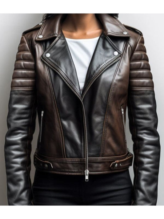 Women Classy Designer Brown Leather Jacket (Dual Color)