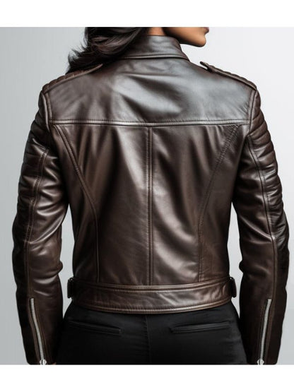 Women Classy Designer Brown Leather Jacket (Dual Color)