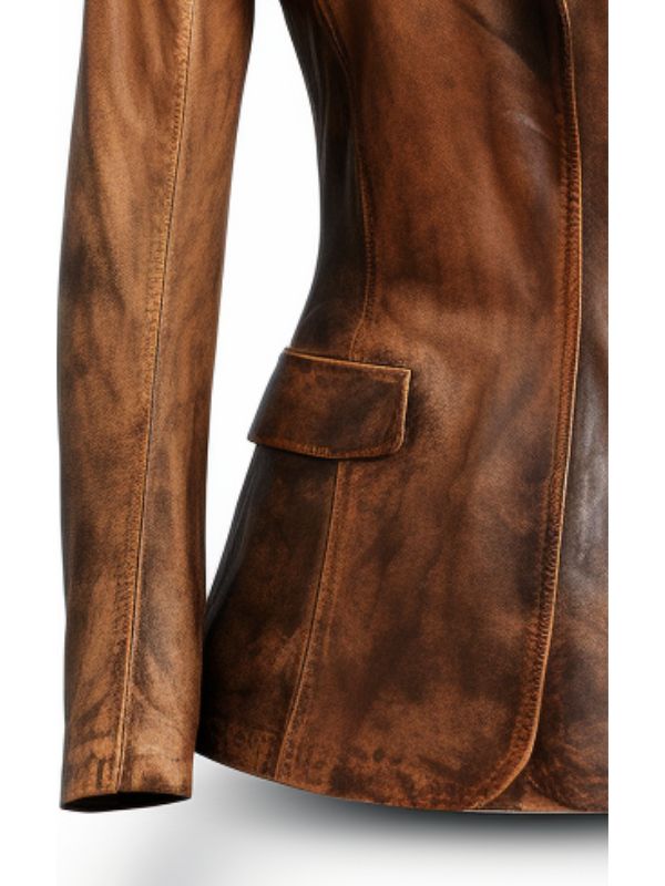 Women Designer Brown Waxed Leather Blazer