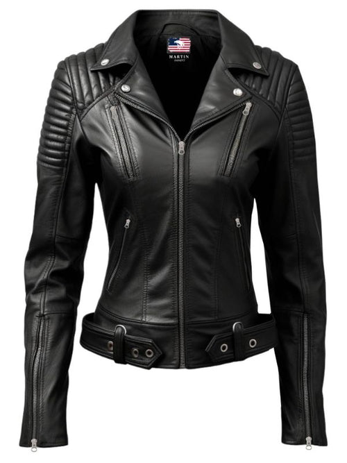 Women Lauren Black Biker Leather Jacket