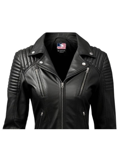 Women Lauren Black Biker Leather Jacket