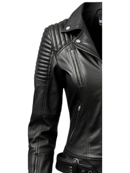 Women Lauren Black Biker Leather Jacket