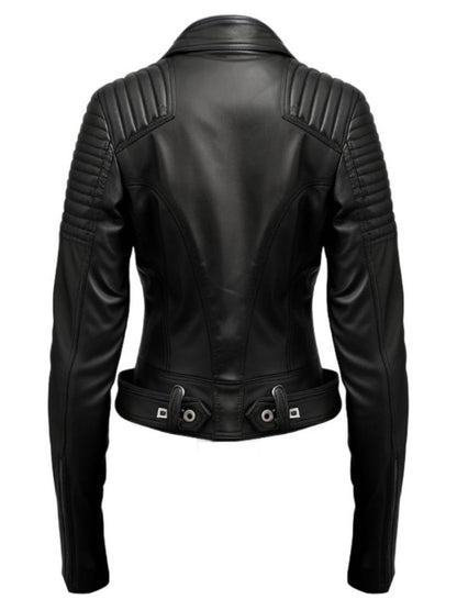 Women Lauren Black Biker Leather Jacket