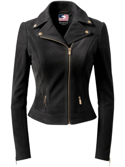 Women Lauren Black Suede Asymmetrical Designer Leather Jacket