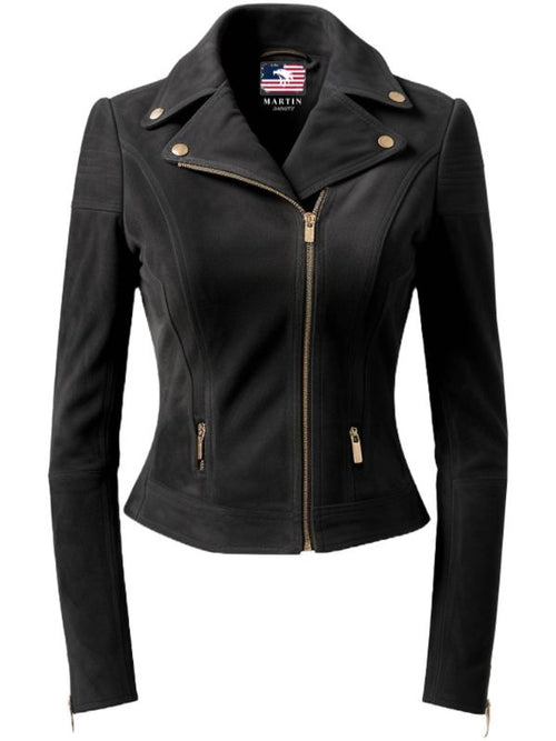 Women Lauren Black Suede Asymmetrical Designer Leather Jacket