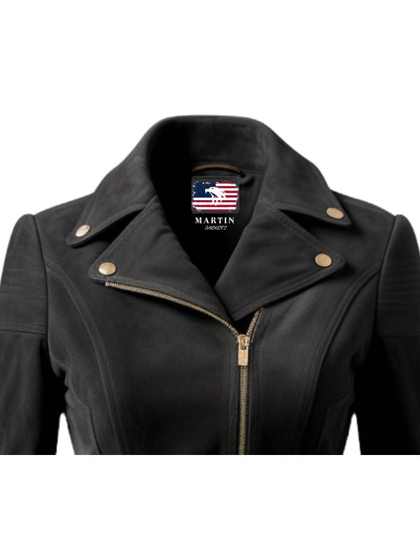 Women Lauren Black Suede Asymmetrical Designer Leather Jacket