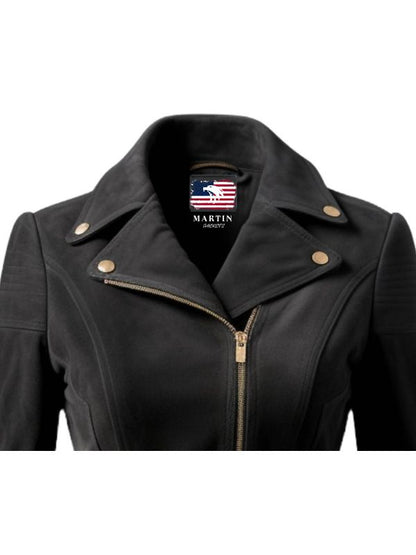 Women Lauren Black Suede Asymmetrical Designer Leather Jacket