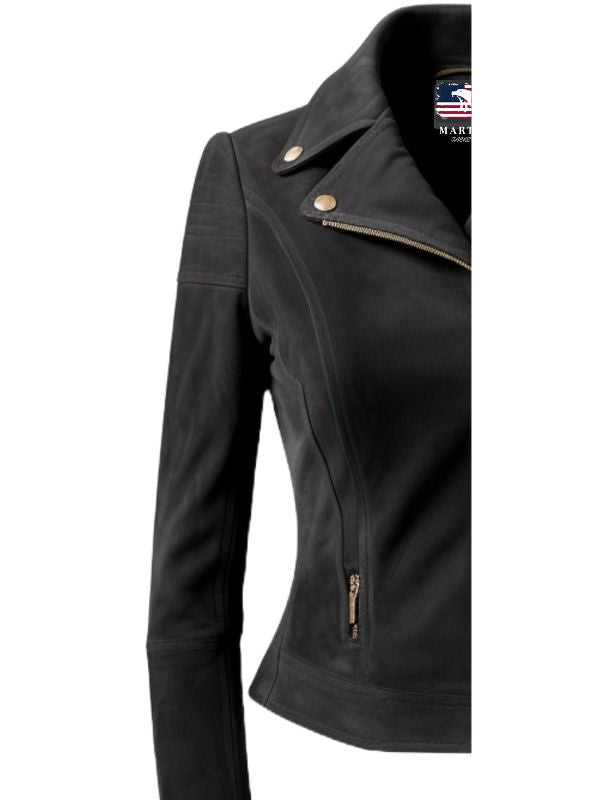 Women Lauren Black Suede Asymmetrical Designer Leather Jacket