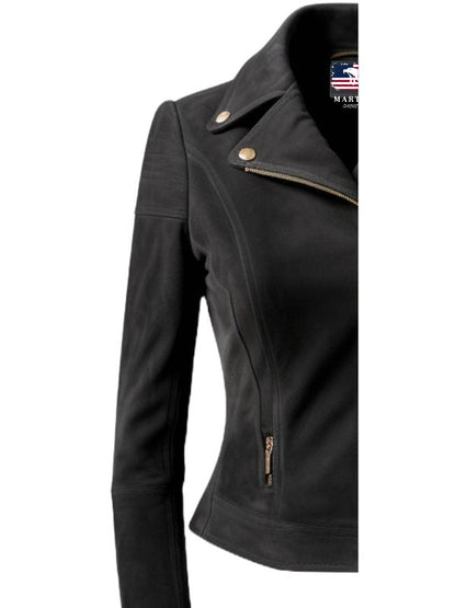 Women Lauren Black Suede Asymmetrical Designer Leather Jacket