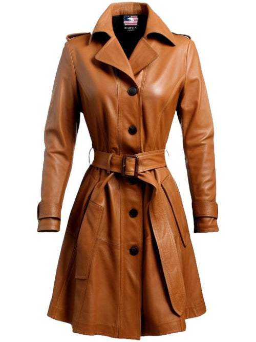 Women Leather Coat - Tan Leather Coat for Women
