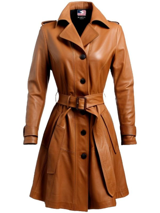 Women Leather Coat - Tan Leather Coat for Women
