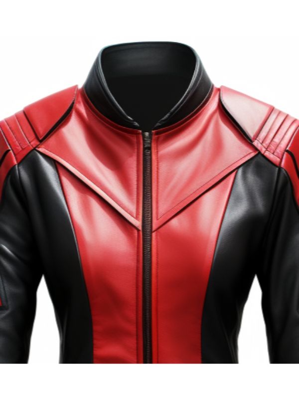 Women Leather Jacket - Red and Black Faux Leather Jacket