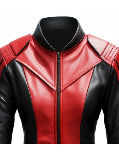 Women Leather Jacket - Red and Black Faux Leather Jacket