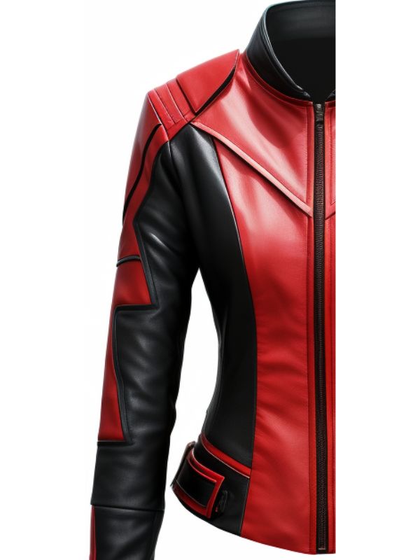 Women Leather Jacket - Red and Black Faux Leather Jacket