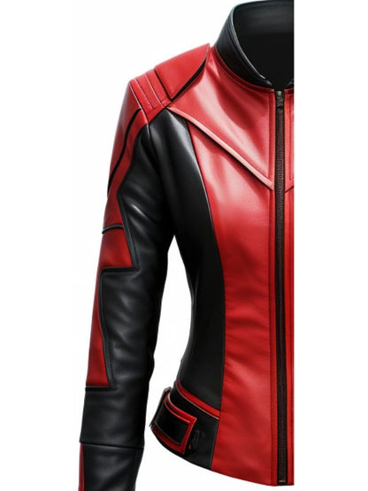 Women Leather Jacket - Red and Black Faux Leather Jacket