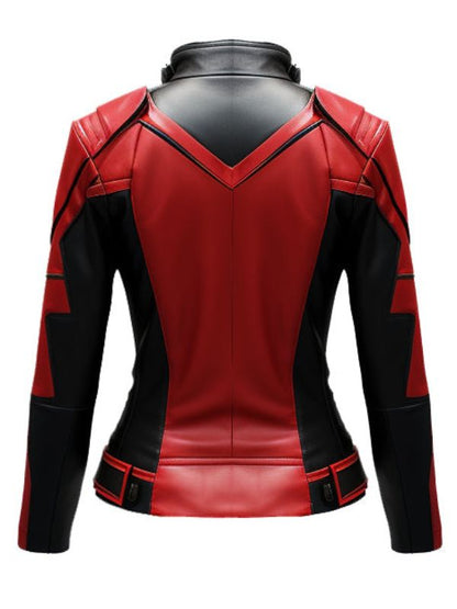 Women Leather Jacket - Red and Black Faux Leather Jacket