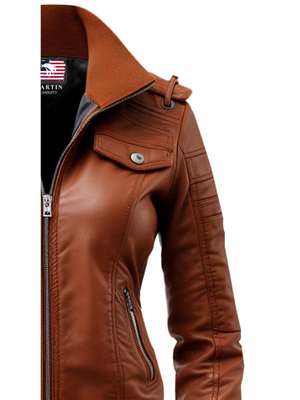 Women Leather Jacket Brown Bomber