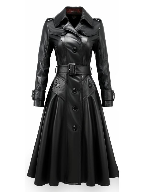 Women Luna Black Long Leather Coat