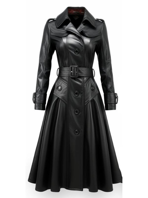 Women Luna Black Long Leather Coat