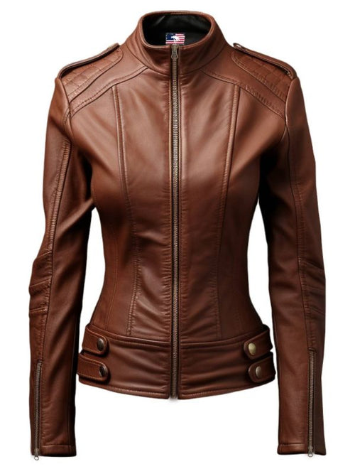 Women Real Leather Brown Style Leather Jacket