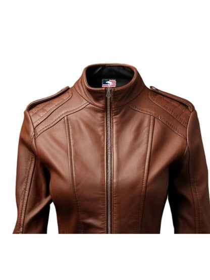 Women Real Leather Brown Style Leather Jacket
