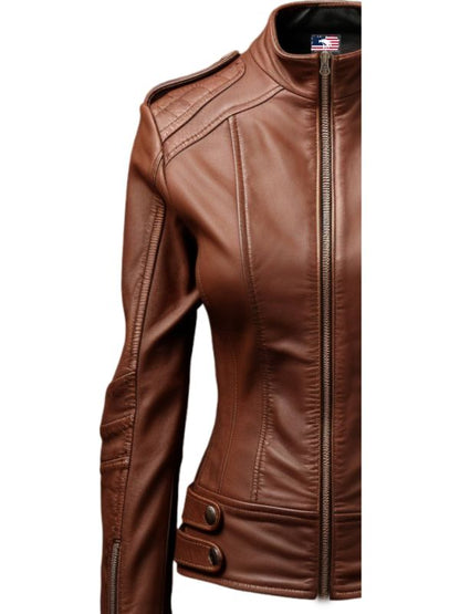 Women Real Leather Brown Style Leather Jacket