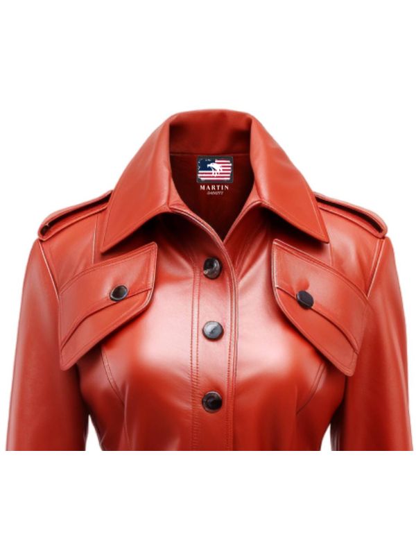 Women Red Leather Coat - Red Coat