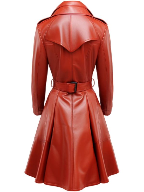 Women Red Leather Coat - Red Coat