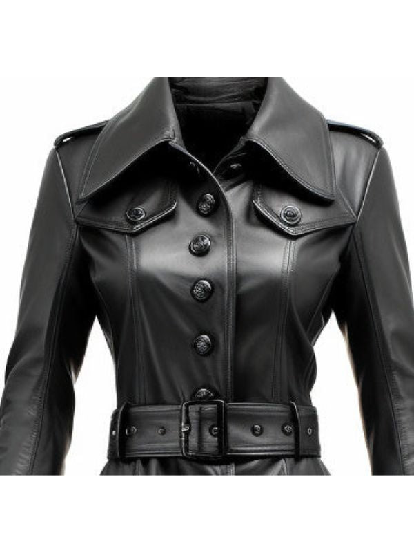 Women Rock Black Long Leather Designer Coat