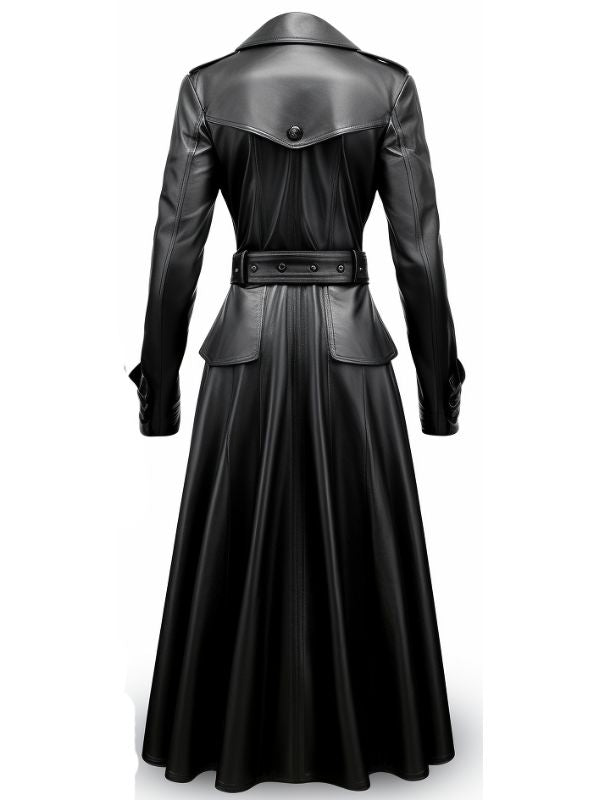 Women Rock Black Long Leather Designer Coat
