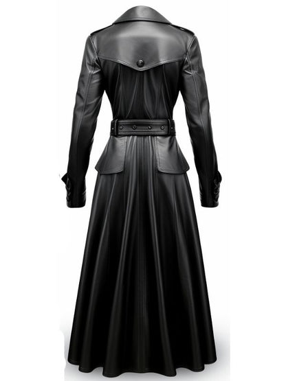 Women Rock Black Long Leather Designer Coat