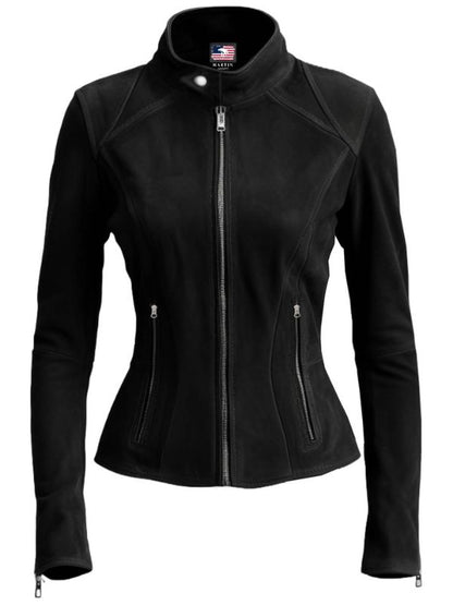 Women Slim fit Black Suede Leather Jacket