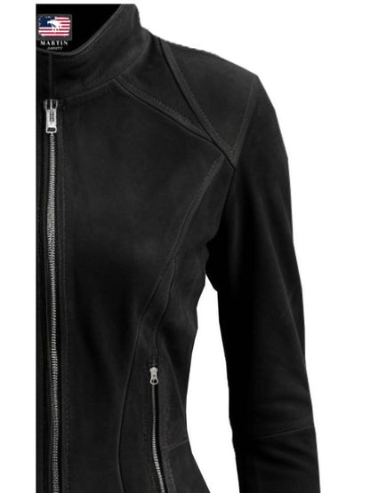 Women Slim fit Black Suede Leather Jacket