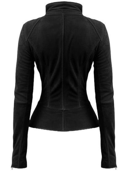 Women Slim fit Black Suede Leather Jacket