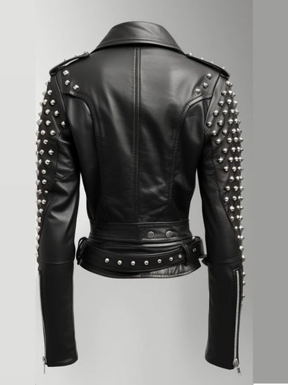 Women Studs Black Vintage Leather Jacket
