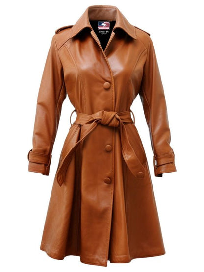Women Tan Leather Coat - Leather Coat for Women