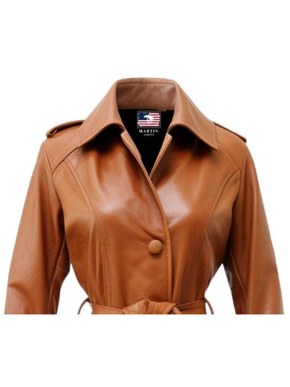 Women Tan Leather Coat - Leather Coat for Women