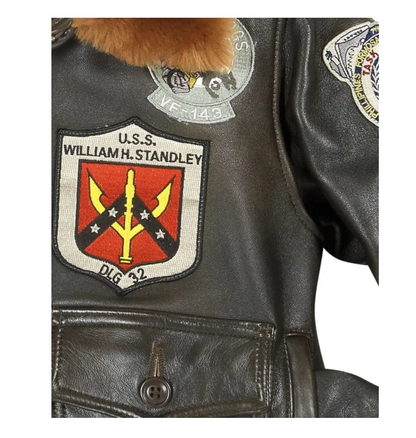 Women Top Gun Flight Bomber Shearling Leather Jacket - RECREATED EDITION