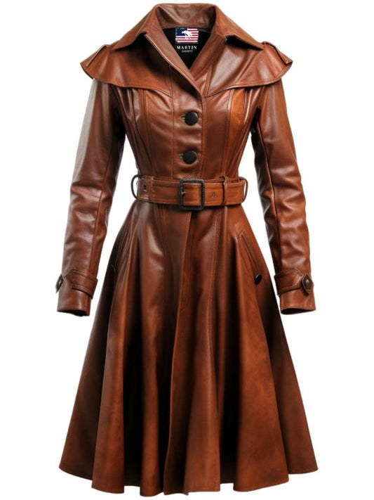 Women Vintage Brown Distressed Leather Coat - Classic Brown Leather Coat