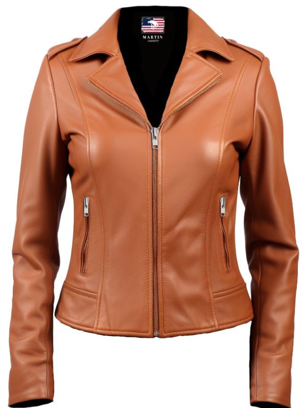 Women's Tan Biker Leather Jacket