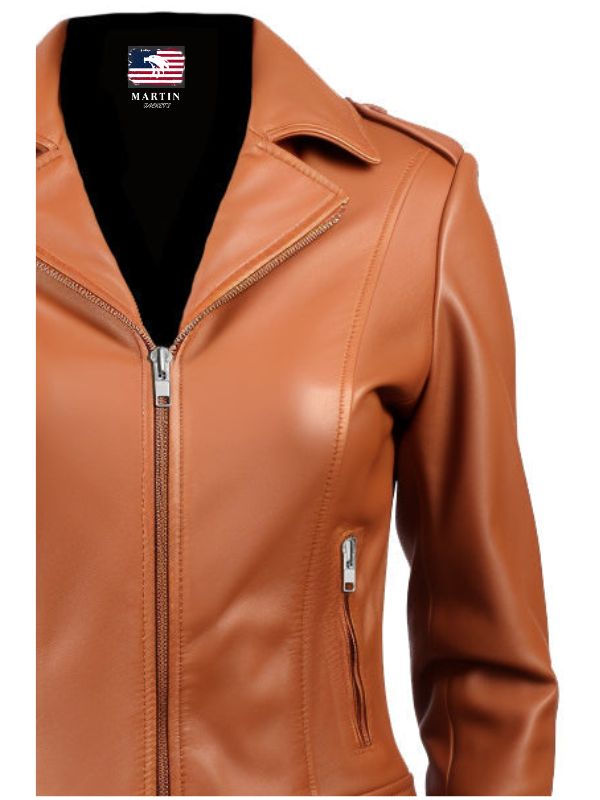 Women's Tan Biker Leather Jacket