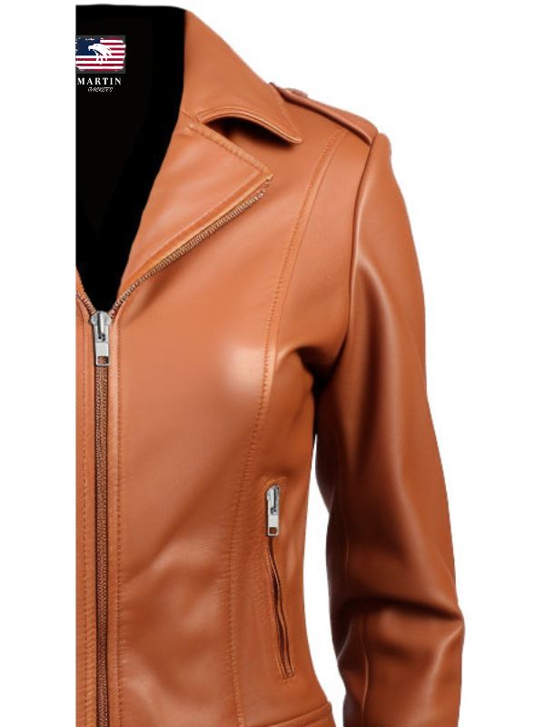 Women's Tan Biker Leather Jacket