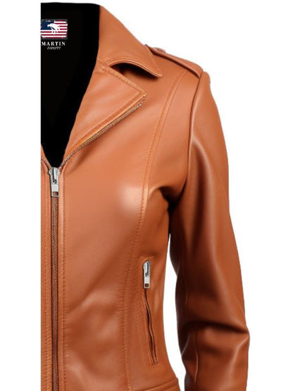 Women's Tan Biker Leather Jacket